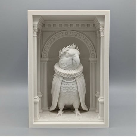 ズグロシロハラインコのブックヌーク 3Dプリント 白PLA 本棚インテリア