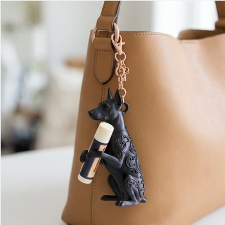 犬（ドーベルマン）の3Dプリント リップケース シルクブラック キーホルダー