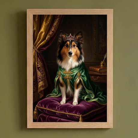 犬（シェットランドシープドッグ）のルネサンス風肖像画 A4額装インテリア壁掛け