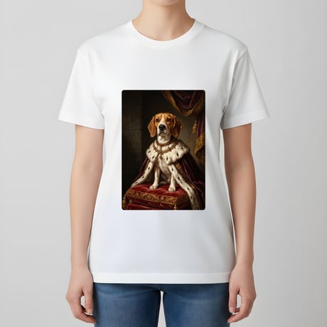 犬（ビーグル）半袖Tシャツ ルネサンス風カラーアート ホワイト 男女兼用