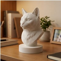 猫（ジャパニーズボブテイル）の3Dプリント胸像 白PLA 彫刻 置物 インテリア
