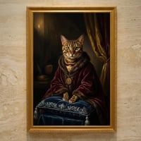 猫（ベンガル）のルネサンス風肖像画 油絵風アートA3額装インテリア壁掛け