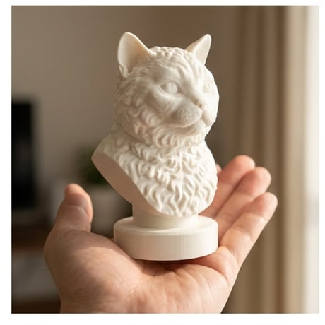 猫（セルカークレックス）の3Dプリント胸像 白PLA 彫刻 置物 インテリア