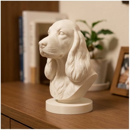 犬（コッカースパニエル）の3Dプリント胸像 白PLA 彫刻 置物 インテリア
