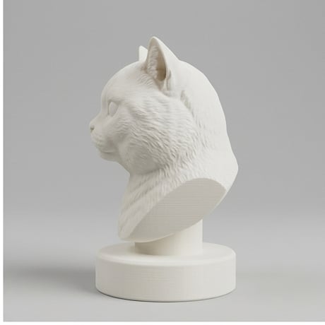 ブリティッシュショートヘアの3Dプリント胸像 白PLA 彫刻 置物 インテリア