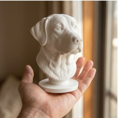 犬（ラブラドールレトリバー）の3Dプリント胸像 白PLA 彫刻 置物 インテリア