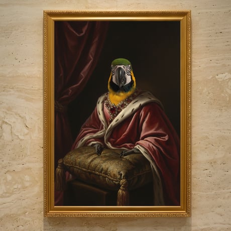 インコ（ルリコンゴウインコ）のルネサンス風肖像画 A3額装インテリア壁掛け
