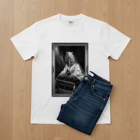 サイイグアナ半袖Tシャツ ルネサンス風モノクロ ホワイト 男女兼用