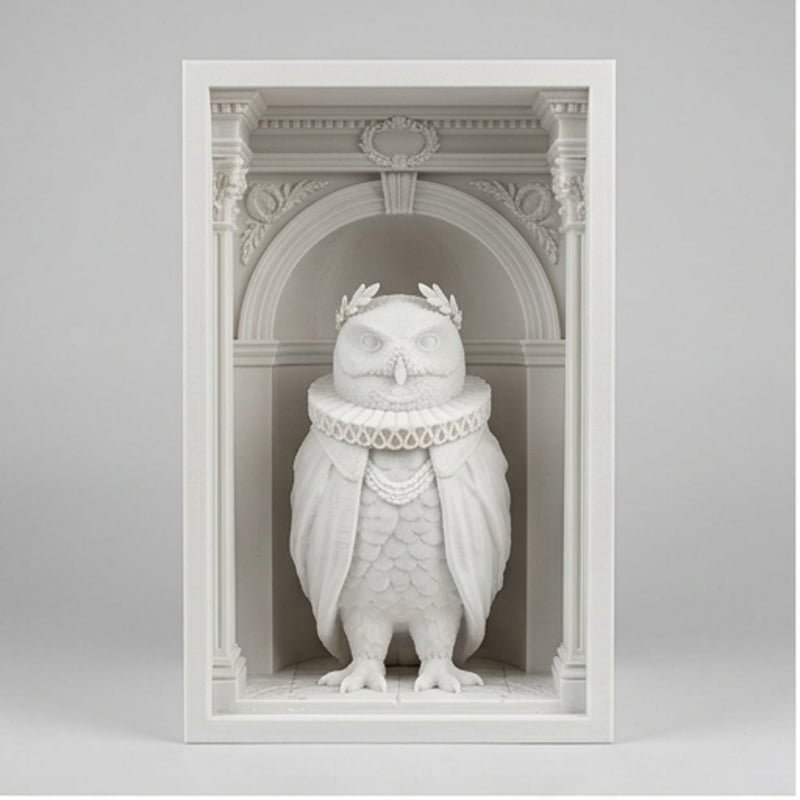 シロフクロウの3Dプリント ブックヌーク 白PLA 本棚インテリア | うち