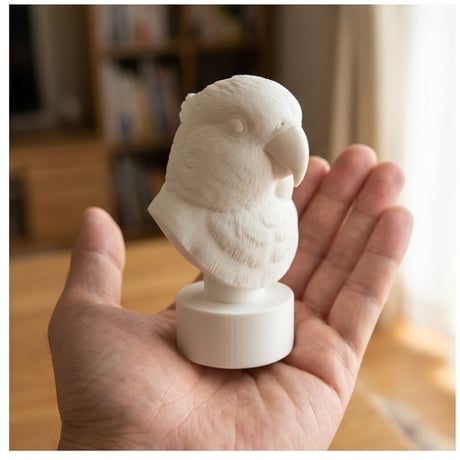 インコ（コザクラインコ）の3Dプリント胸像 白PLA 彫刻 置物 インテリア