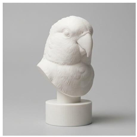 インコ（コザクラインコ）の3Dプリント胸像 白PLA 彫刻 置物 インテリア