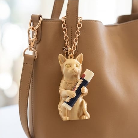 猫（トンキニーズ）の3Dプリント リップケース シルクゴールド キーホルダー