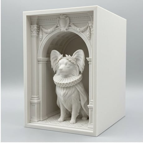犬（パピヨン）の3Dプリント ブックヌーク 白PLA 本棚インテリア
