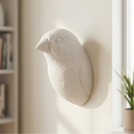 キンカチョウの壁掛けレリーフ 3Dプリント 白PLA インテリア