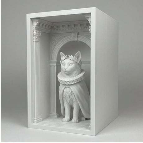 猫（ソマリ）の3Dプリント ブックヌーク 白PLA 本棚インテリア