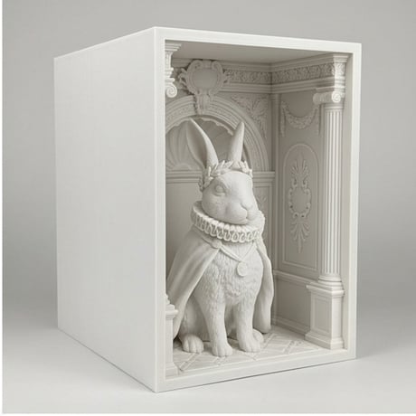 うさぎ（レッキス）の3Dプリント ブックヌーク 白PLA 本棚インテリア