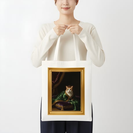 猫（マンチカン）トートバッグ ルネサンス風カラーアート 金縁フレーム
