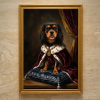 犬（キャバリア）のルネサンス風肖像画 油絵風アートA3額装インテリア壁掛け