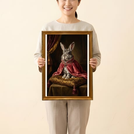 うさぎ（チンチラうさぎ）のルネサンス風肖像画 A3額装インテリア壁掛け