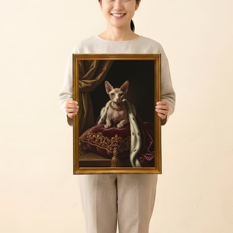 猫（スフィンクス）のルネサンス風肖像画 油絵風アートA3額装インテリア壁掛け