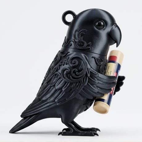 コザクラインコのリップケース 3Dプリント シルクブラック キーホルダー