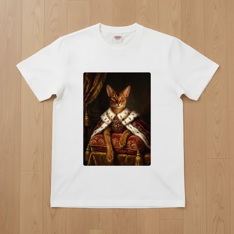 猫（アビシニアン）半袖Tシャツ ルネサンス風カラーアート ホワイト 男女兼用