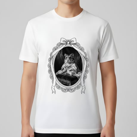 ロボロフスキーハムスター半袖Tシャツ ルネサンス風モノクロ ホワイト 男女兼用