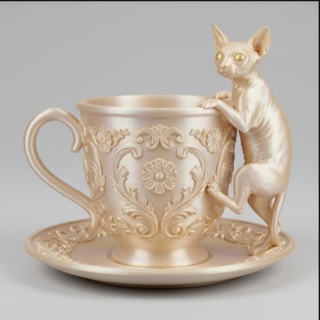 猫（スフィンクス）のアクセサリートレイ 小物入れ シルクゴールド