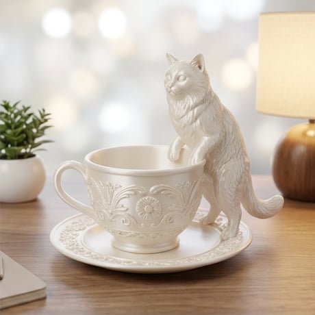 猫（ラグドール）のアクセサリートレイ 小物入れ シルクホワイト