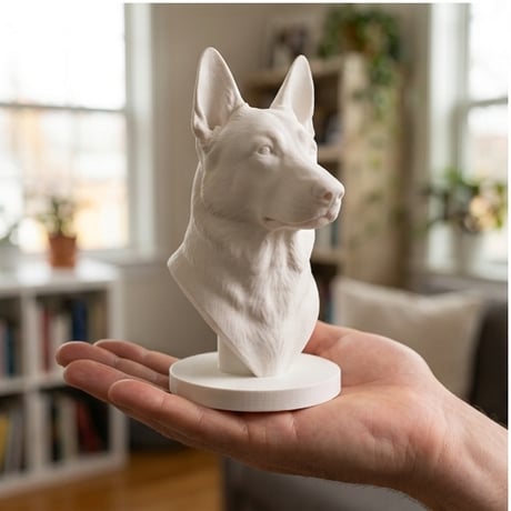犬（ジャーマンシェパード）の3Dプリント胸像 白PLA 彫刻 置物 インテリア