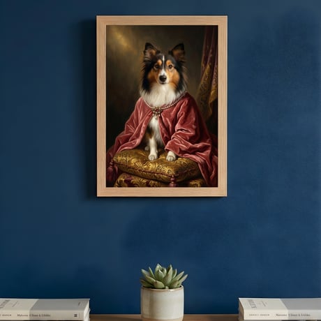 犬（シェットランドシープドッグ）のルネサンス風肖像画 A4額装インテリア壁掛け