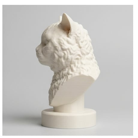 猫（セルカークレックス）の3Dプリント胸像 白PLA 彫刻 置物 インテリア