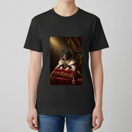 ブラックベアハムスター半袖Tシャツ ルネサンス風カラー ブラック 男女兼用