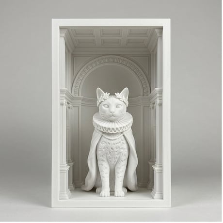 猫（オシキャット）の3Dプリント ブックヌーク 白PLA 本棚インテリア