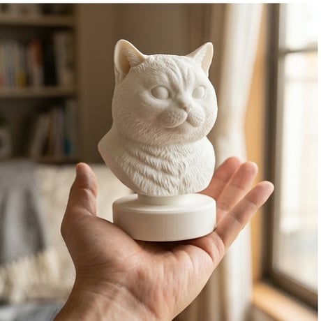 ブリティッシュショートヘアの3Dプリント胸像 白PLA 彫刻 置物 インテリア