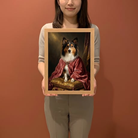 犬（シェットランドシープドッグ）のルネサンス風肖像画 A4額装インテリア壁掛け