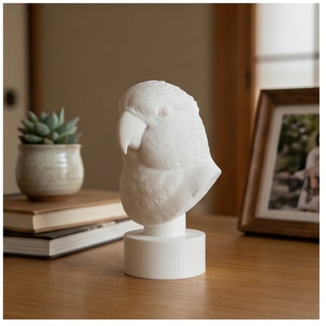 インコ（コザクラインコ）の3Dプリント胸像 白PLA 彫刻 置物 インテリア