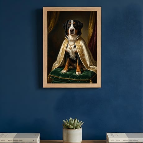 犬（バーニーズマウンテンドッグ）のルネサンス風肖像画 A4額装インテリア壁掛け