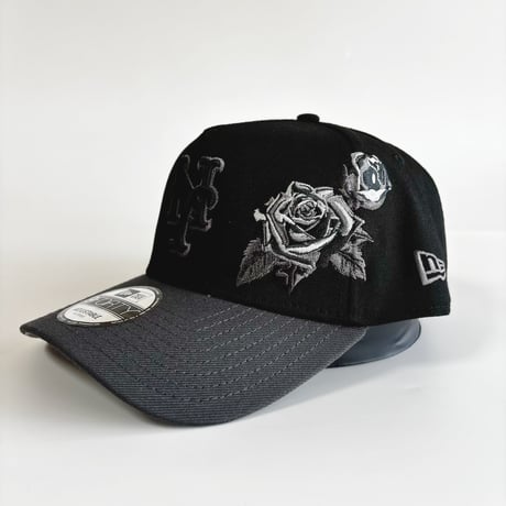USA買付 New York Mets Black Rose Embroidery 9FORTY A-Frame Adjustable Cap Black/Grey 　 NE-29