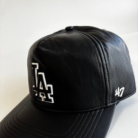 USA買付47 HITCH Los Angeles Dodgers Faux Leather Black Cap　 US-01