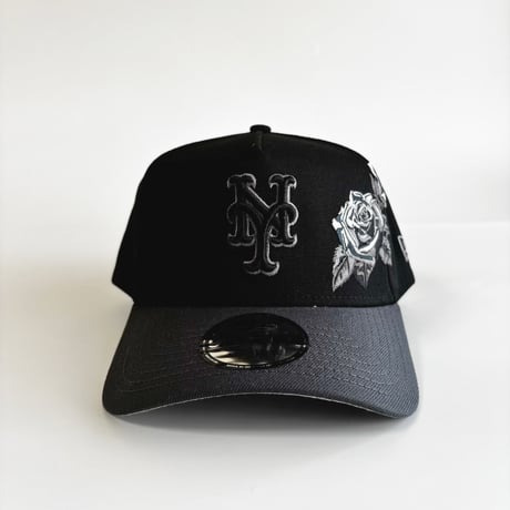 USA買付 New York Mets Black Rose Embroidery 9FORTY A-Frame Adjustable Cap Black/Grey 　 NE-29