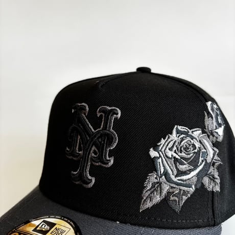 USA買付 New York Mets Black Rose Embroidery 9FORTY A-Frame Adjustable Cap Black/Grey 　 NE-29