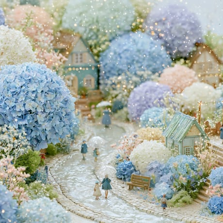 雨ふりの紫陽花通り西-Hydrangea Lane W3【For Desktop】