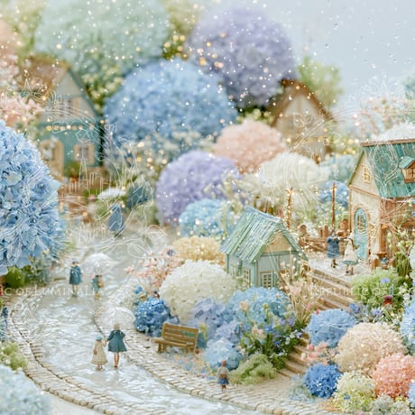 雨ふりの紫陽花通り西-Hydrangea Lane W3【For Desktop】