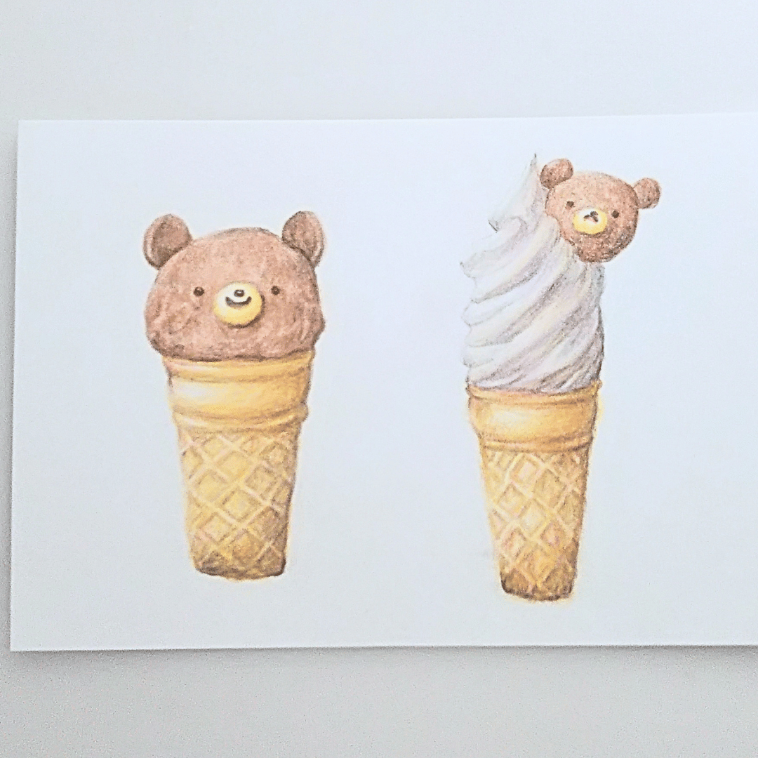 色鉛筆画 原画 一点物 手描き イラスト ハガキサイズ アート アイス