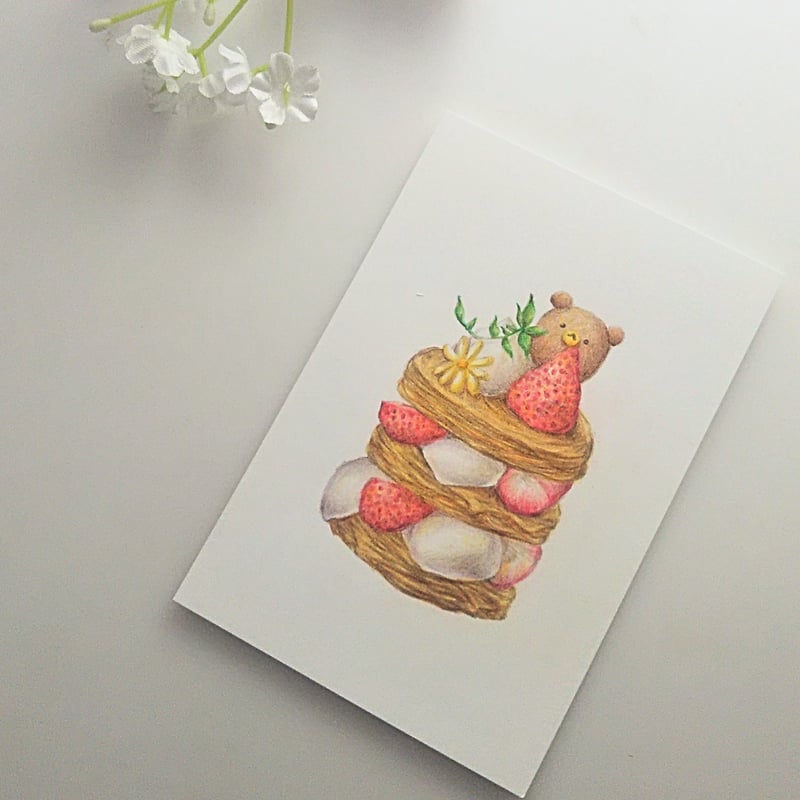 色鉛筆画 原画 手描き イラスト 一点物 ハガキサイズ アート パイ | d.n.c