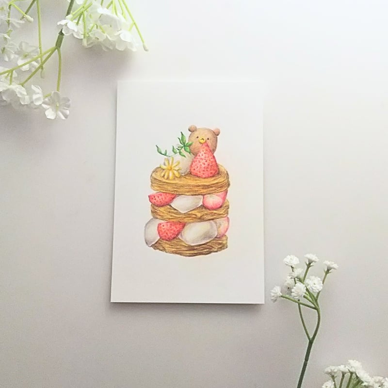 色鉛筆画 原画 手描き イラスト 一点物 ハガキサイズ アート パイ | d.n.c