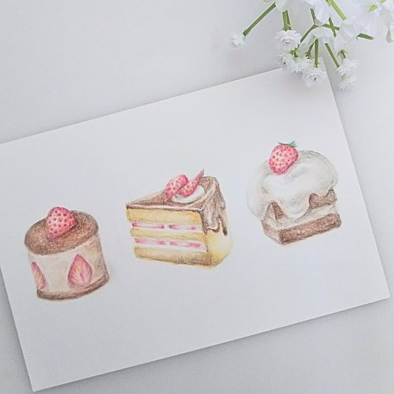 色鉛筆画 原画 一点物 手描き イラスト ハガキサイズ アート