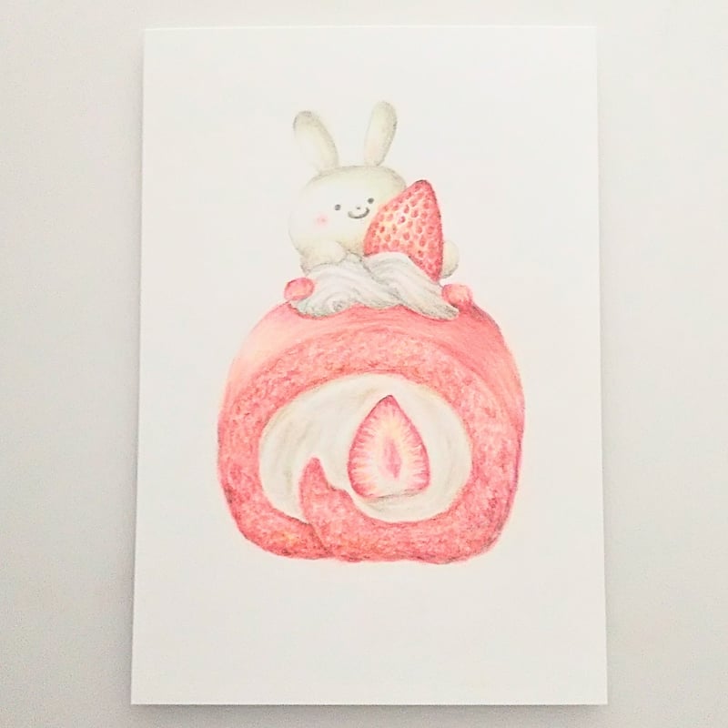 色鉛筆画 原画 一点物 手描き イラスト ハガキサイズ アート ロール