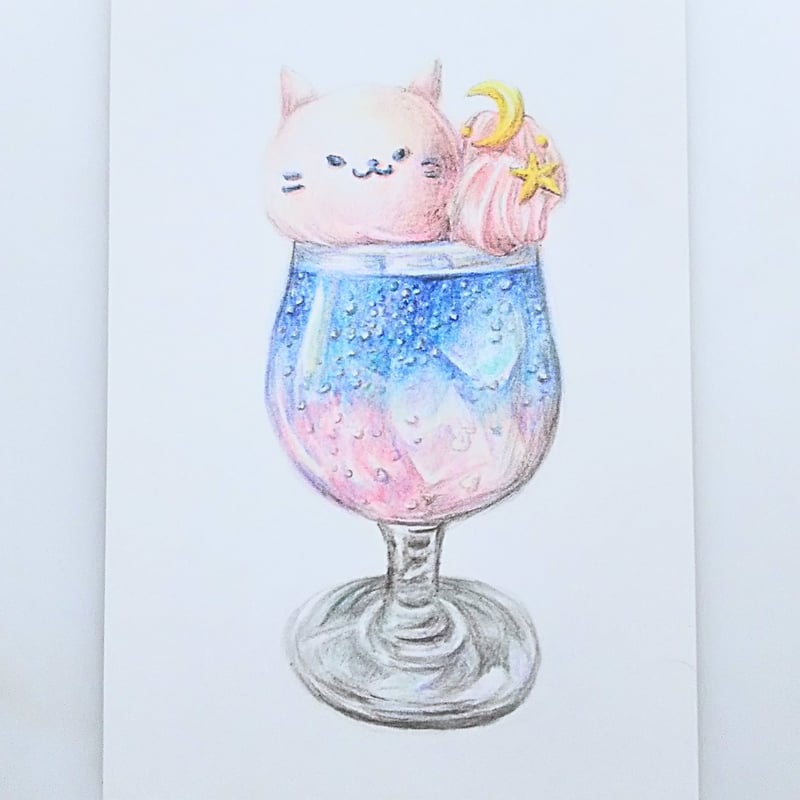 色鉛筆画 原画 一点物 手描き イラスト ハガキサイズ アート クリーム